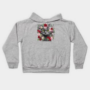 Beautiful Floral Gray Cat Kids Hoodie